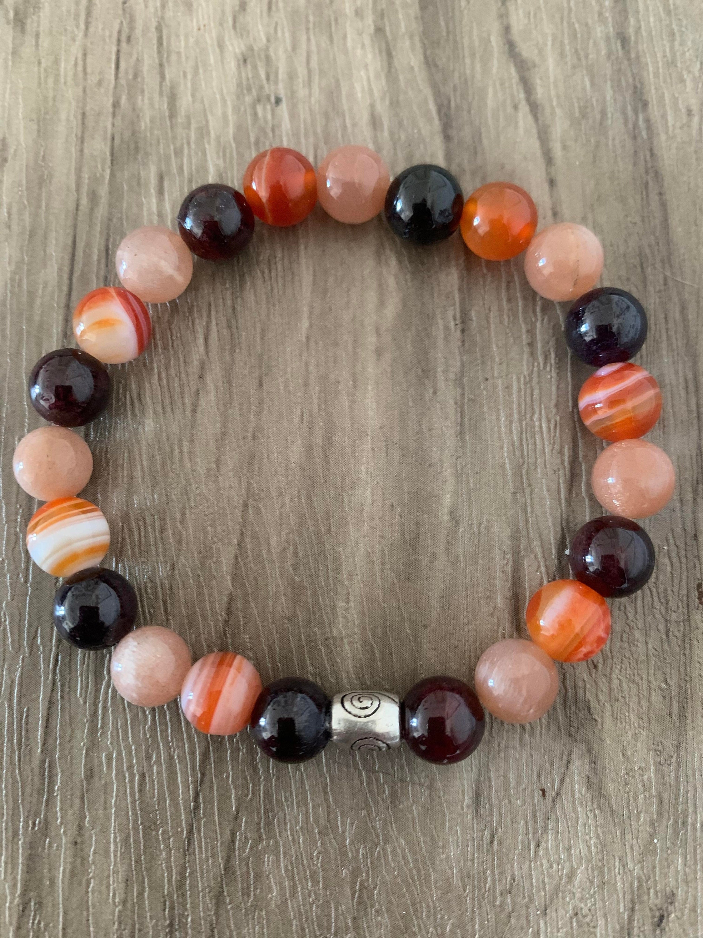 Garnet Strength and Courage Bracelet Pearls 6 or 8 mm Carnelian and Sunstone