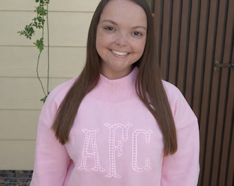 Custom Monogram Pink Mockneck Personalized Sweatshirt Applique