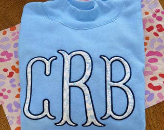 Custom Monogram Baby Blue Mockneck Personalized Sweatshirt Applique