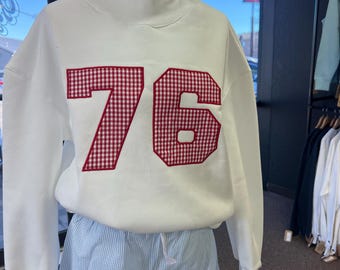 1976 50th birthday custom applique mock neck boutique style gift idea for friend