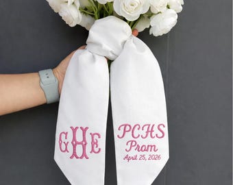 Prom Bouquet Ribbon Personalized Embroidered Ribbon for Prom Flowers Custom Name or Date Prom Bouquet Wrap Graduation Bouquet Ribbon Gift