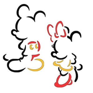 Disney Decal, Mickey Mouse, Minnie Mouse, Outline Red/Yellow