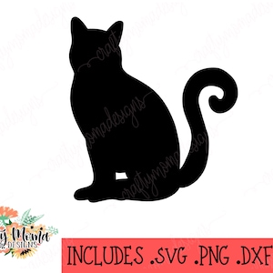 Schwarze Katze Silhouette SVG PNG | Katzenumriss | Kitty SVG | Digitaler Download | Schwarze Katze Clipart | Katze Schatten svg