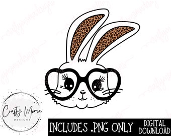 Leopard Bunny with Glasses PNG | Bunny Sublimation Design | Leopard Bunny Clipart | Easter png | Digital Download | Cute Bunny PNG