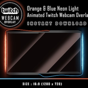 Animated Twitch Webcam Overlay: Orange & Blue Neon Light (Digital Download)