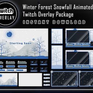 Twitch Stream Overlay Package - Winter Forest Snowfall Animated Twitch Streaming Overlay Package
