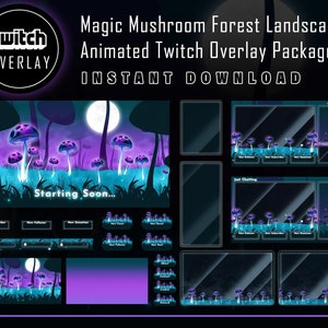 Pacchetto di sovrapposizione Twitch con foresta di funghi magici animati