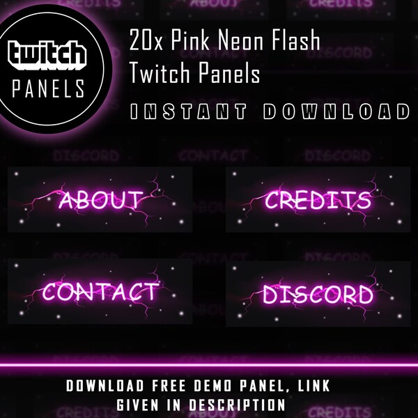 Twitch Panels - Pink Neon Flash 20x Panels Digital Download