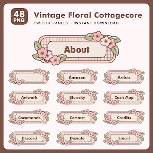 Vintage Floral Cottagecore Twitch Panels - Cozy Retro Stream Graphics