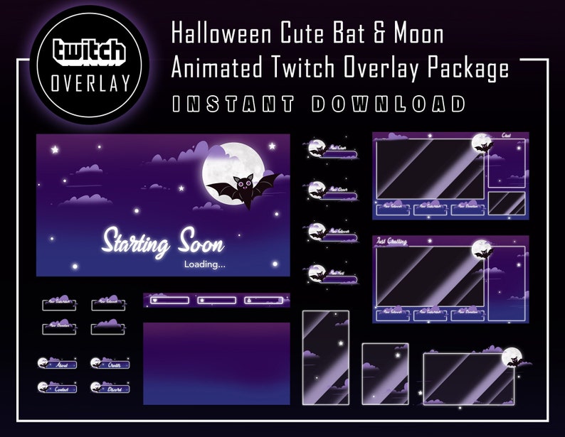 Bat and Moon Twitch Overlay Package – Animated Stream Alerts & Scenes ...