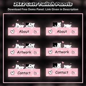 Twitch Panels - Cute Pink Cat/ kitty Panels | Digital Download, Instant Download