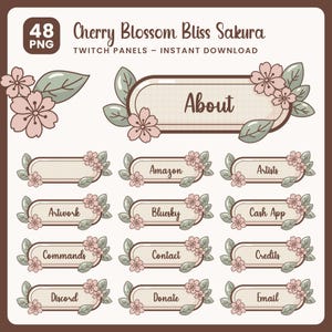 Cherry Blossom Bliss Sakura Twitch Panels - Pink Floral Stream Graphics