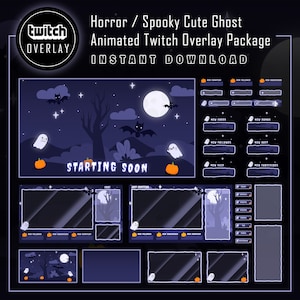 Twitch Overlay Package - Horror / Spooky Cute Ghost Animated Twitch Streaming Package
