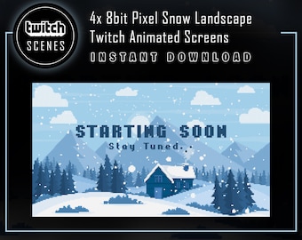 8-bits Pixel Sneeuwlandschap Twitch-geanimeerde schermen (digitale download)