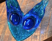 Blue glass bluebird of happiness signed - Leo Ward 1998 paperweight