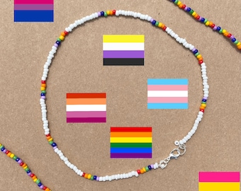 Rainbow Pride Necklace | Beaded Rainbow Flag Necklace