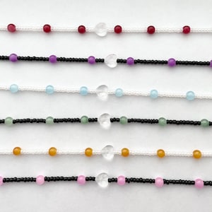 Birthstone Bracelet | Glass Beaded Bracelet | Birthstone Jewelry | Glass Heart Bracelet | Amethyst | Ruby | Opal | Emerald