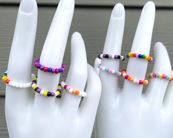 Pride-ringen met kralen | Regenboogring | Lesbische ring | LGBT-ring | Trans-ring: