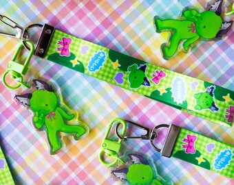 Green Furry Friend Epoxy Acrylic Keychain w/ Mini Landyard