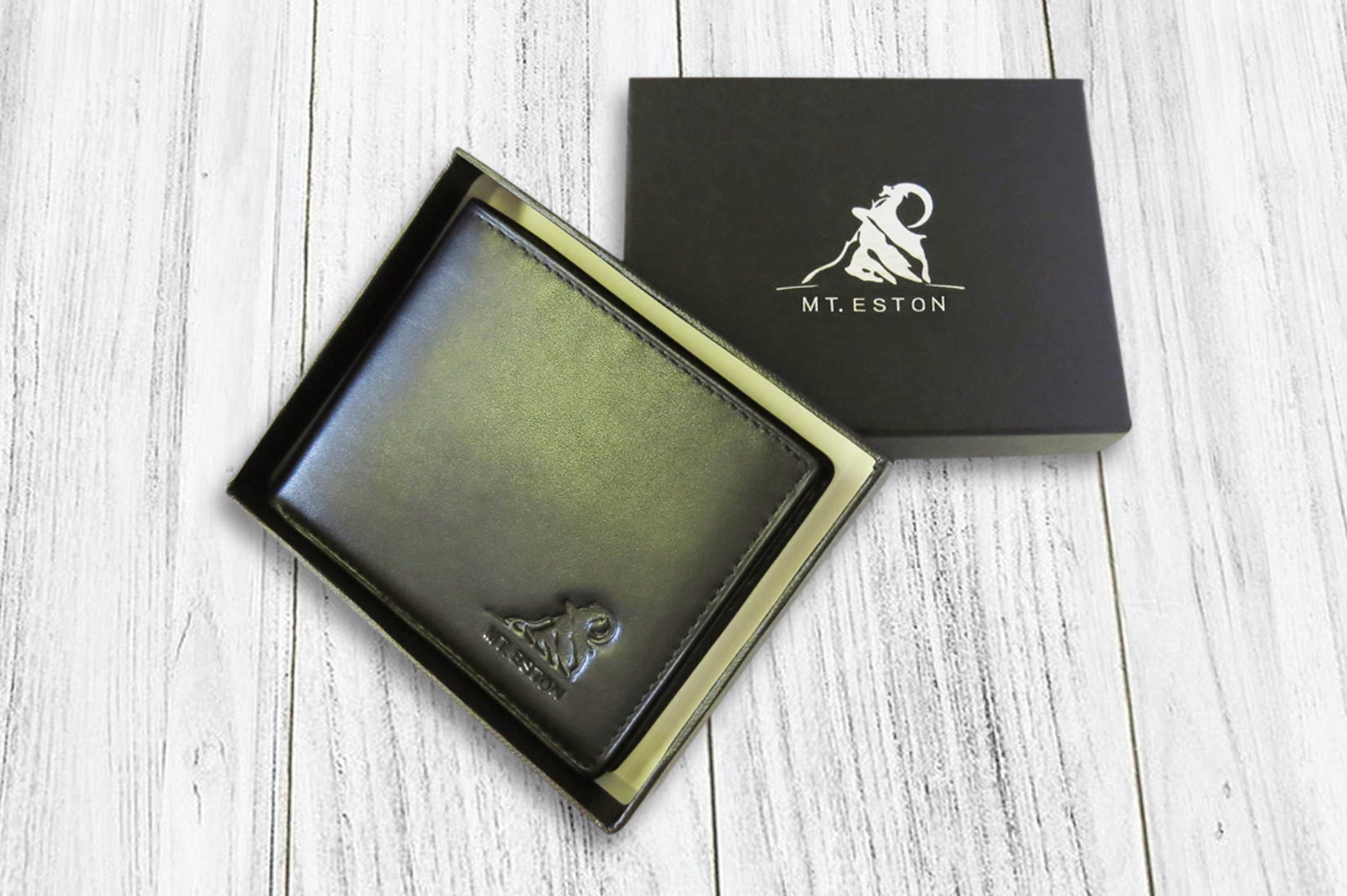 Eston RFID Trifold Aica avec poche pour monnaie Portefeuille en cuir pour homme de haute qualité boîte cadeau pour homme MT créer 