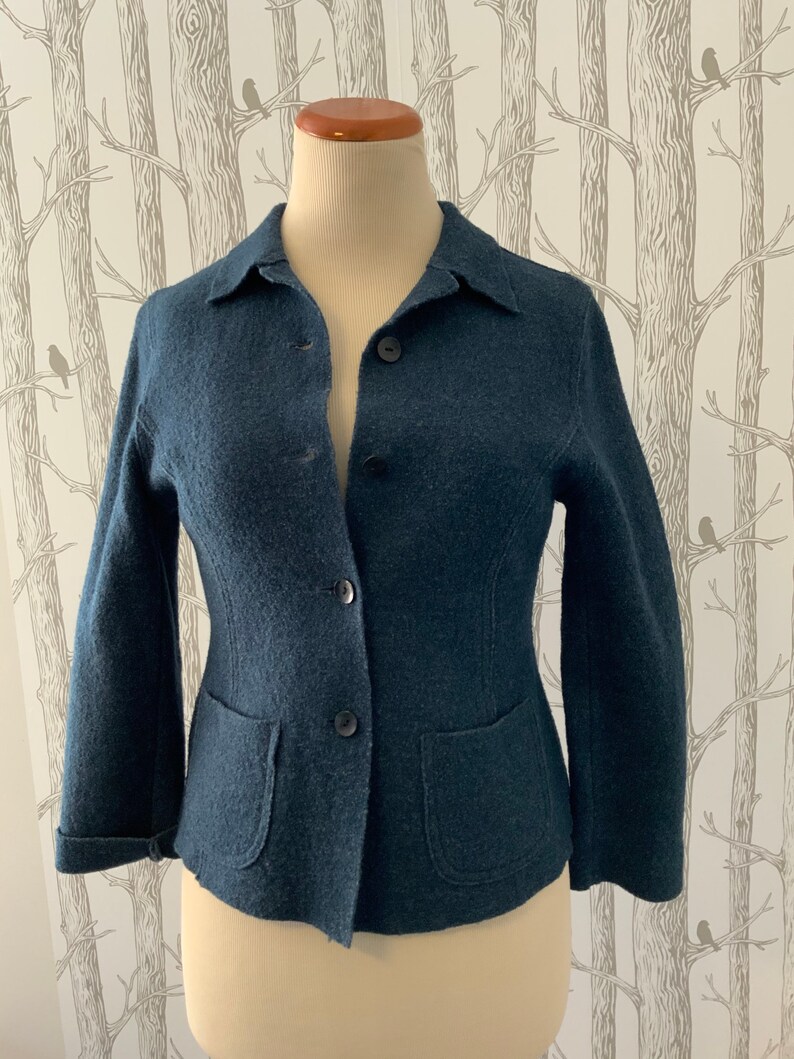 Prussian Navy Blue Vintage 90's Wool Jacket S | Etsy