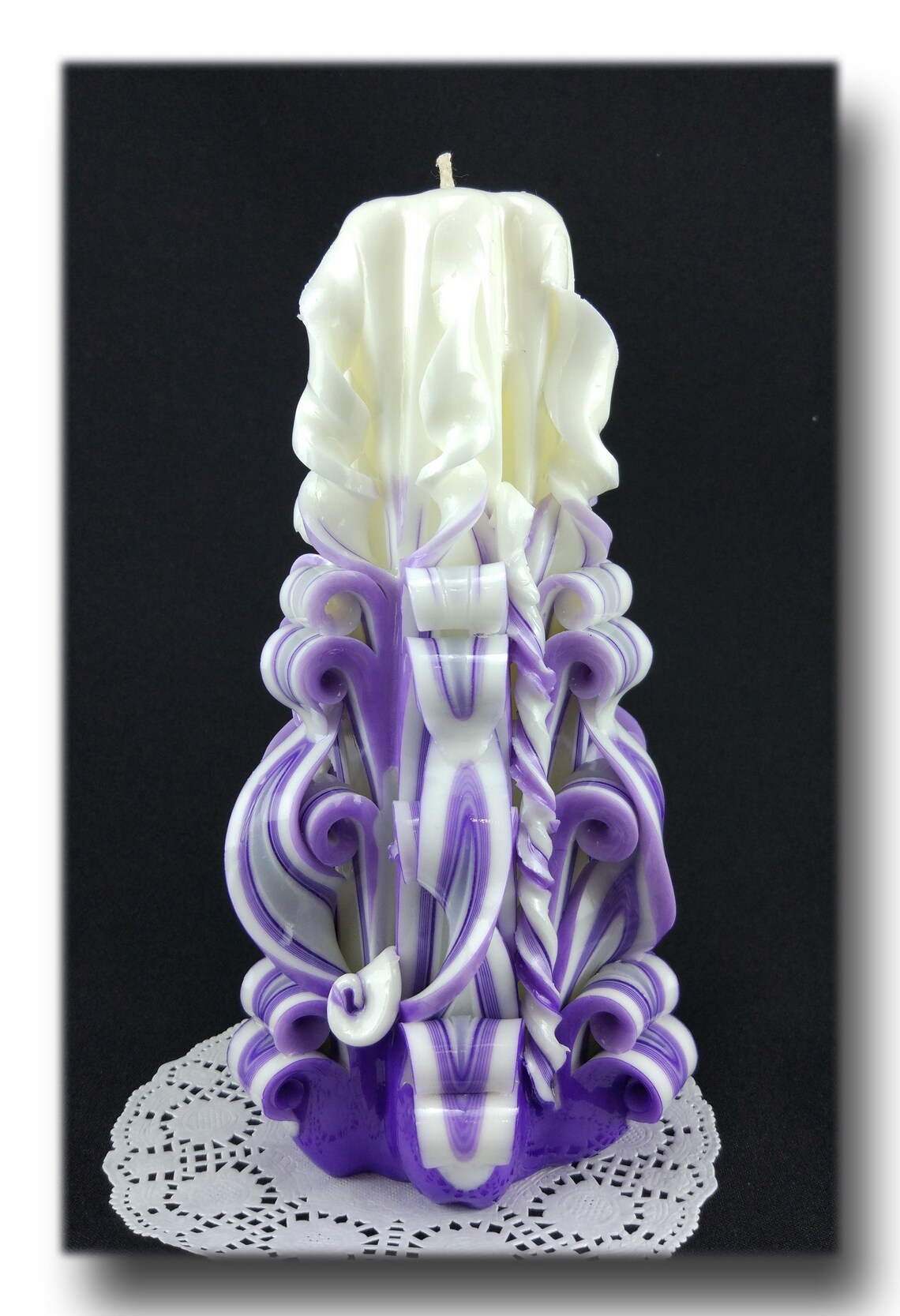 Decorative carved candles in lavender color 6.7 inches. Etsy