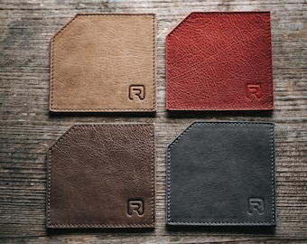 HAND-SEWN Leather Coaster • Waterproof and Robust • Suede Lining • For Bar and Table • Great Barware Gift