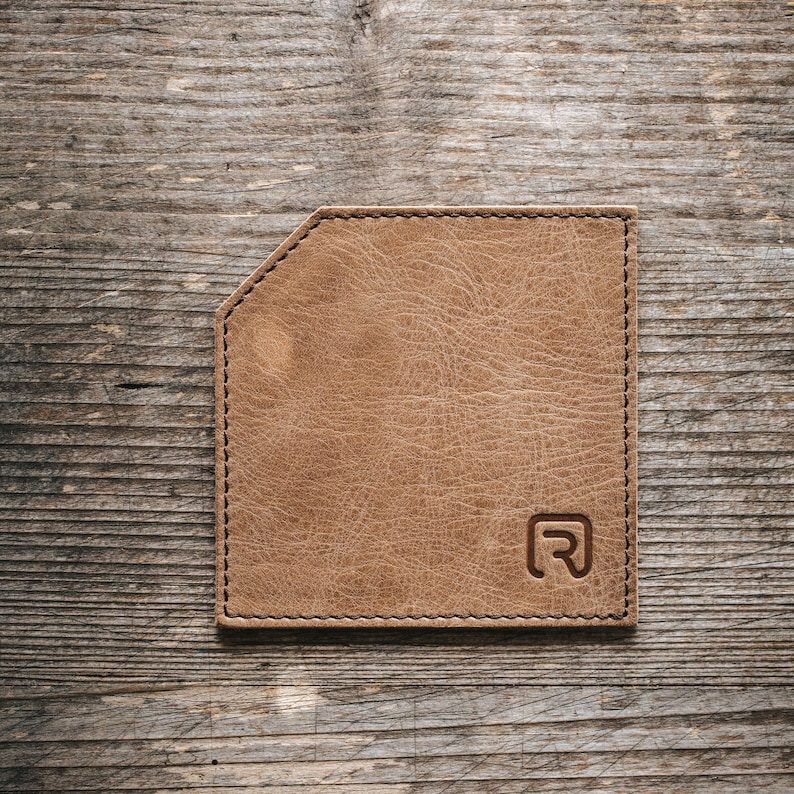 HAND-SEWN Leather Coaster Waterproof and Robust Suede Lining For Bar and Table Great Barware Gift image 5