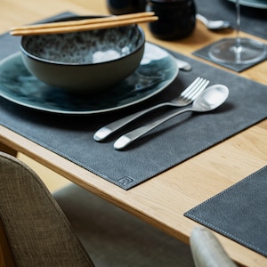 Slate-black Genuine Leather Rectangular Placemats • Personalized • Waterproof and Robust • Oil Absorbent •  For Bar and Dining