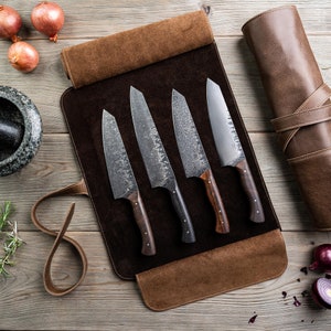 MAGNETIC Leather Knife Roll For 4 Knives Personalized Gift Fits all tool sizes Premium Quality Robust Present for Chefs image 1