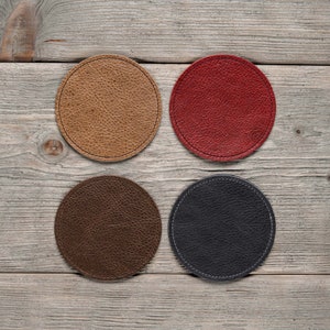 Round Leather Coaster with Suede Backing • Waterproof and Robust • Italian Leather • For Bar and Table • Great Barware Gift