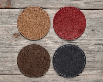 Round Leather Coaster with Suede Backing • Waterproof and Robust • Italian Leather • For Bar and Table • Great Barware Gift