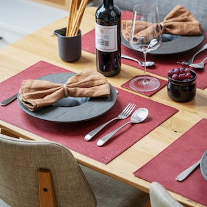 Cherry Red Genuine Leather Rectangular Placemats • Personalized • Waterproof & Robust • Oil Absorbent •  For Bar and Dining •  Home Décor