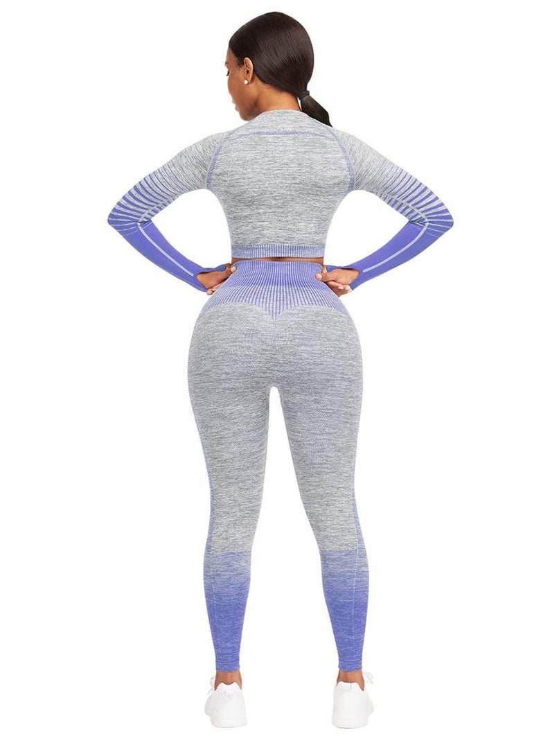 Body Blue Long Sleeve Thumbhole Crop Top Full Length Leggings Exercise Outfit