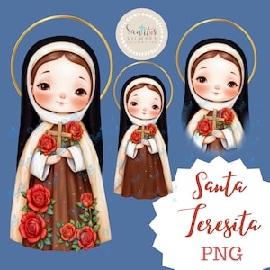 PNG-Clipart der Heiligen Thérèse von Lisieux | Niedliche katholische Illustration zum Download | Digitale Kunst mit kleinen Blumen für Glaubensprojekte, Heilige Therese.
