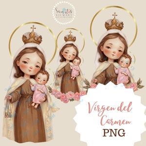 Virgin of Carmen Illustration, Digital Download, Our Lady of Carmen, Clipart, Catholic Paper, Virgin of Carmen Silhouette.
