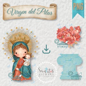 Aquarelle PNG de Notre-Dame du Pilier | Virgen del Pilar Téléchargement numérique | Clipart saint patron espagnol pour projet religieux