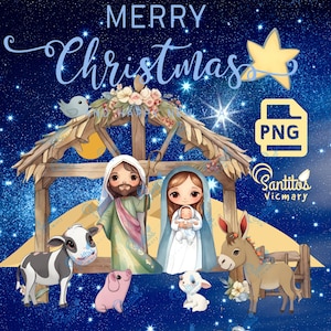 Digital Nativity Scene Clipart Set - Create Magical Christmas Cards with Our PNG Downloads, birth papers of jesus, illustration and articles