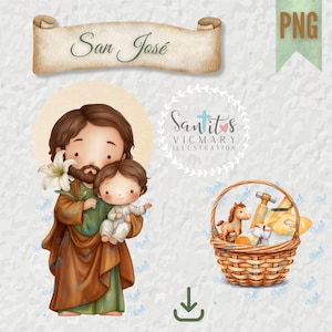 Saint Joseph Watercolor Clipart PNG Digital Religious Illustration Instant Download and Baby Jesus Clipart  Digital Painting Art