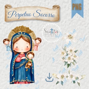 Perpetuo Socorro Virgin Mary Clipart PNG | Catholic Printable for Baptism, Communion & Religious Decor