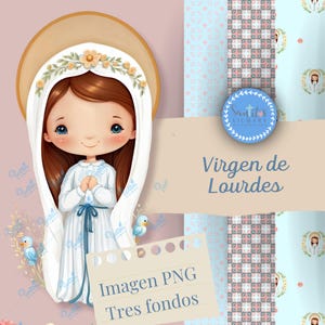 DOWNLOAD DIGITALE personalizzato Pittura digitale della Beata Vergine Maria - Nostra Signora di Lourdes, Vergine dell'acquerello, Religiosa della Prima Comunione.