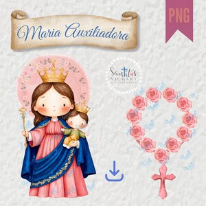 Vergine Maria Aiuto dei Cristiani Acquerello PNG | Maria Ausiliatrice Download Digitale | Clipart cattolica, Maria Ausiliatrice.