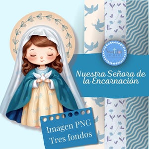 Catholic Marian Clipart Set Our Lady of the Incarnation with 3 Backgrounds Digital Virgin Mary Illustration for Religious Crafts & Printable