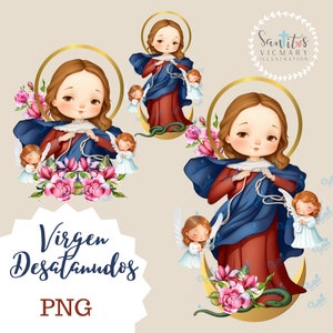 Błogosławiona Matka Boża rozwiązująca węzeł, akwarela Dziewicy Maryi, druk cyfrowy do pobrania, druk ikon katolickich, gify świętych dla mamy clipart PNG