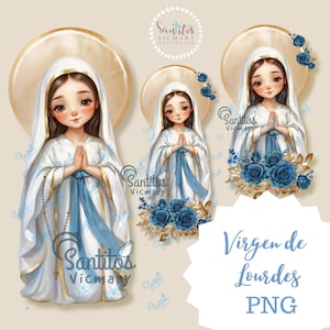 Scarica Grazia, Illustrazione della Madonna di Lourdes in PNG, cartoline cattolici, clipart png.