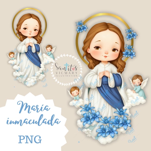 Blessed Immaculate Conception, DOWNLOADABLE digital print catholic printable clipart download, Christian, Mary Our Mother, Watercolor paper