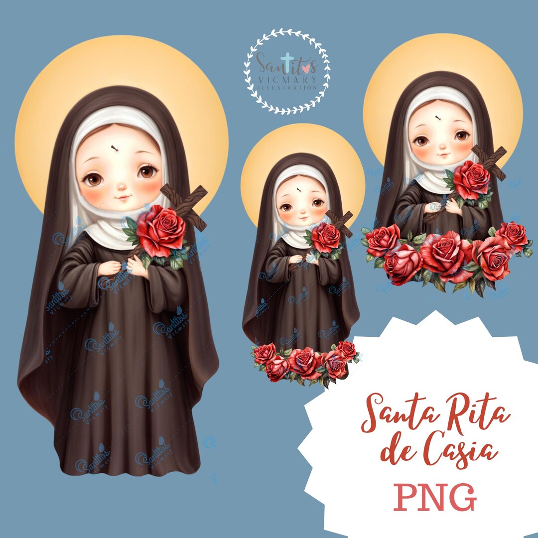 Saint Rita Cartoon Saint Rita of Cascia PNG Catholic Printable Art Floral Illustration ...