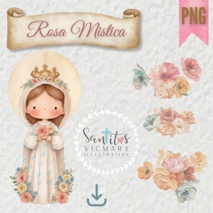 Rosa Mística, Mystical Rose Watercolor Illustration, Digital Download and Clipar.
