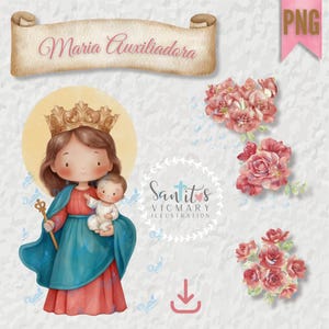 Vergine Maria Aiuto dei Cristiani Acquerello PNG | Maria Ausiliatrice Download Digitale | Clipart cattolica, Maria Ausiliatrice.