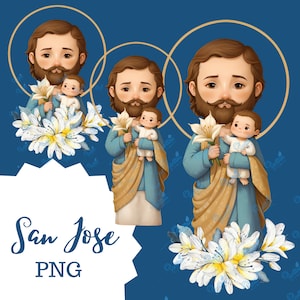 Download an Illustration of Saint Joseph Religious Art in PNG for Decoration and Devotion High-Quality Digital Clipart San José con  lirios